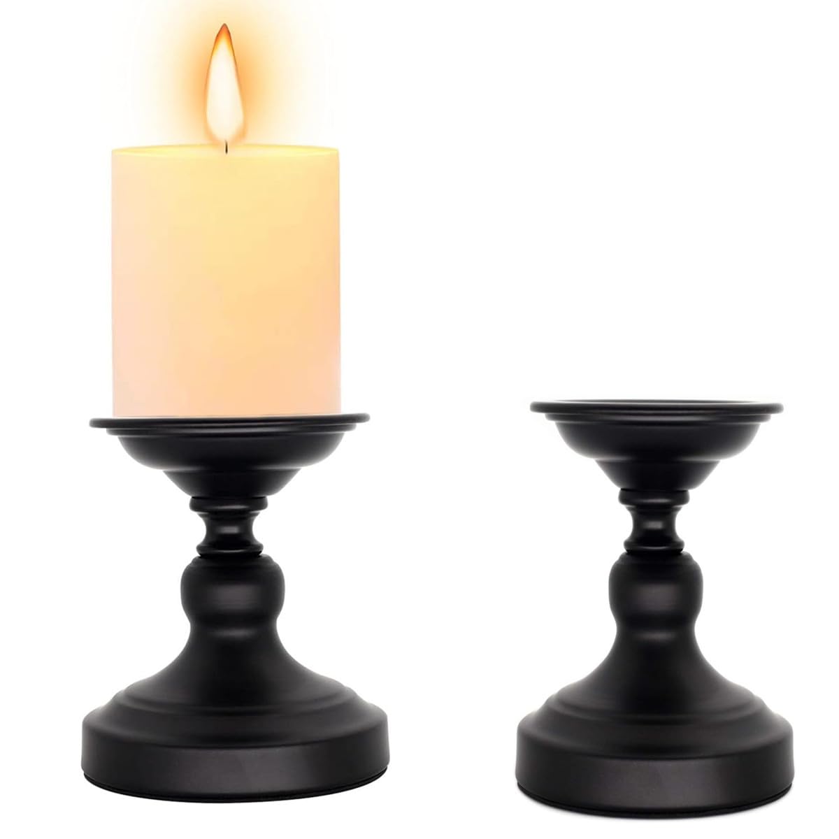 Metal Black Candle Holder for Pillar, Iron Candlestick Holder Stand for Home Coffee Decor Decorations, Table Centerpiece, Wedding Reception (2 Pack)