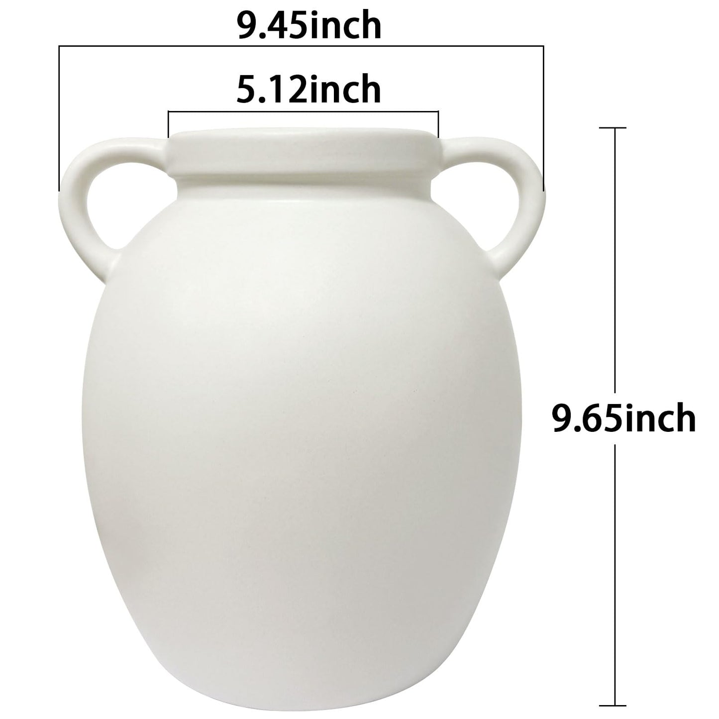 hjn Matte White Ceramic Jug Vase with Handles - Farmhouse Nordic Style Vase for Dried Fresh Flowers, Living Room Tabletop Home Decor (Pitcher-Shaped-8''dx9''h)
