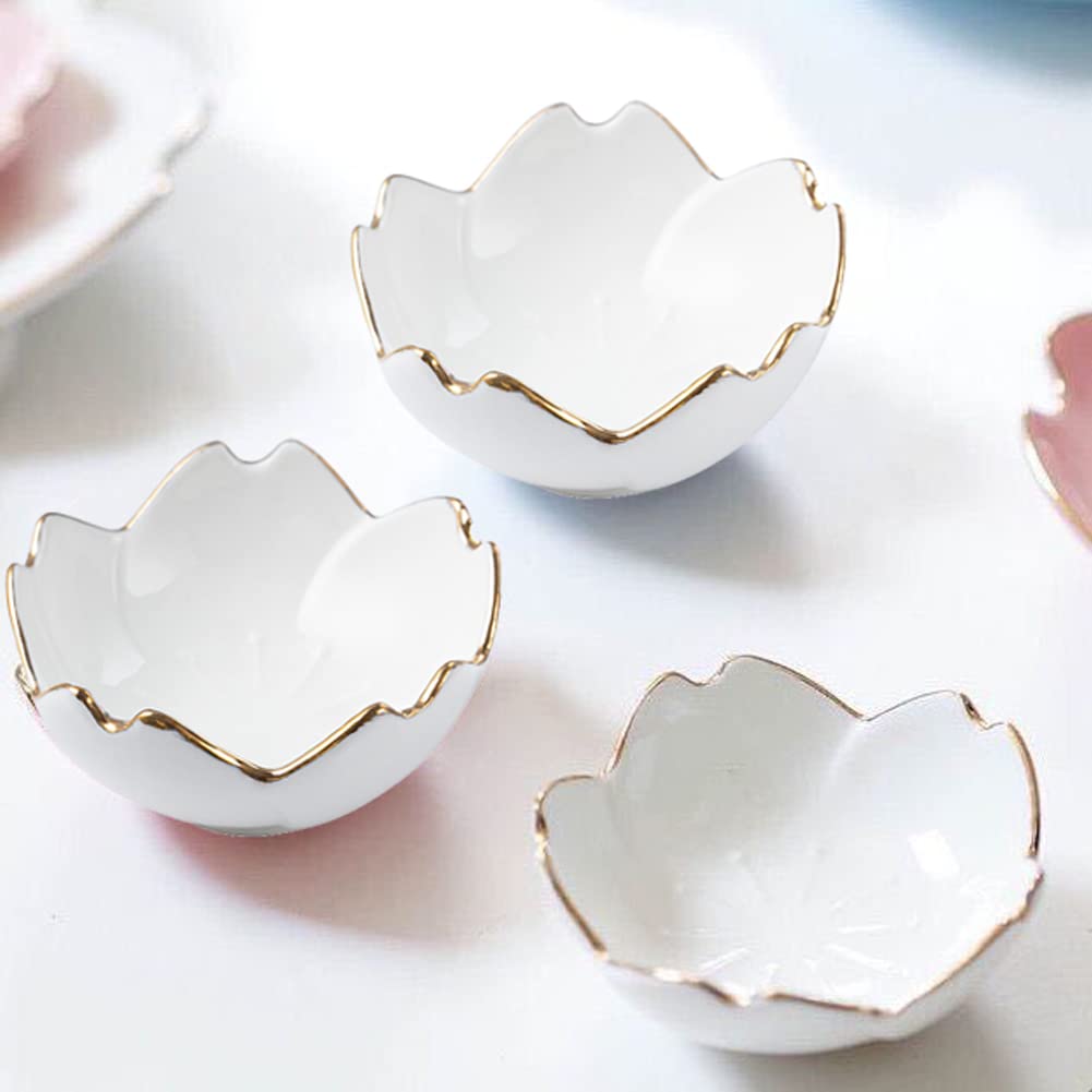 mollensiuer 4Pcs Flower Ceramic Sauce Dish Appetizer Plates Seasoning Dish Serving Dish Condiment Dish Dessert Bowl Sushi Dipping Bowl for Kitchen Home, White