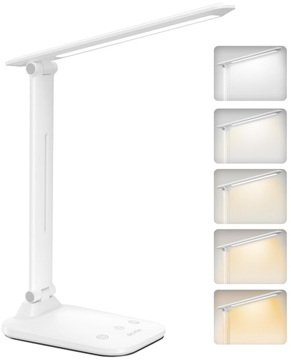 BICKON Desk Lamp, 5 Colour & 15%~100% Adjustable Brightness Dimmable LED Desk Lamp for Study, Eye-Caring Desk Light USB Powered, Auto Timer Table Lamp for Desk, Office, Reading, Bedroom, Gifts
