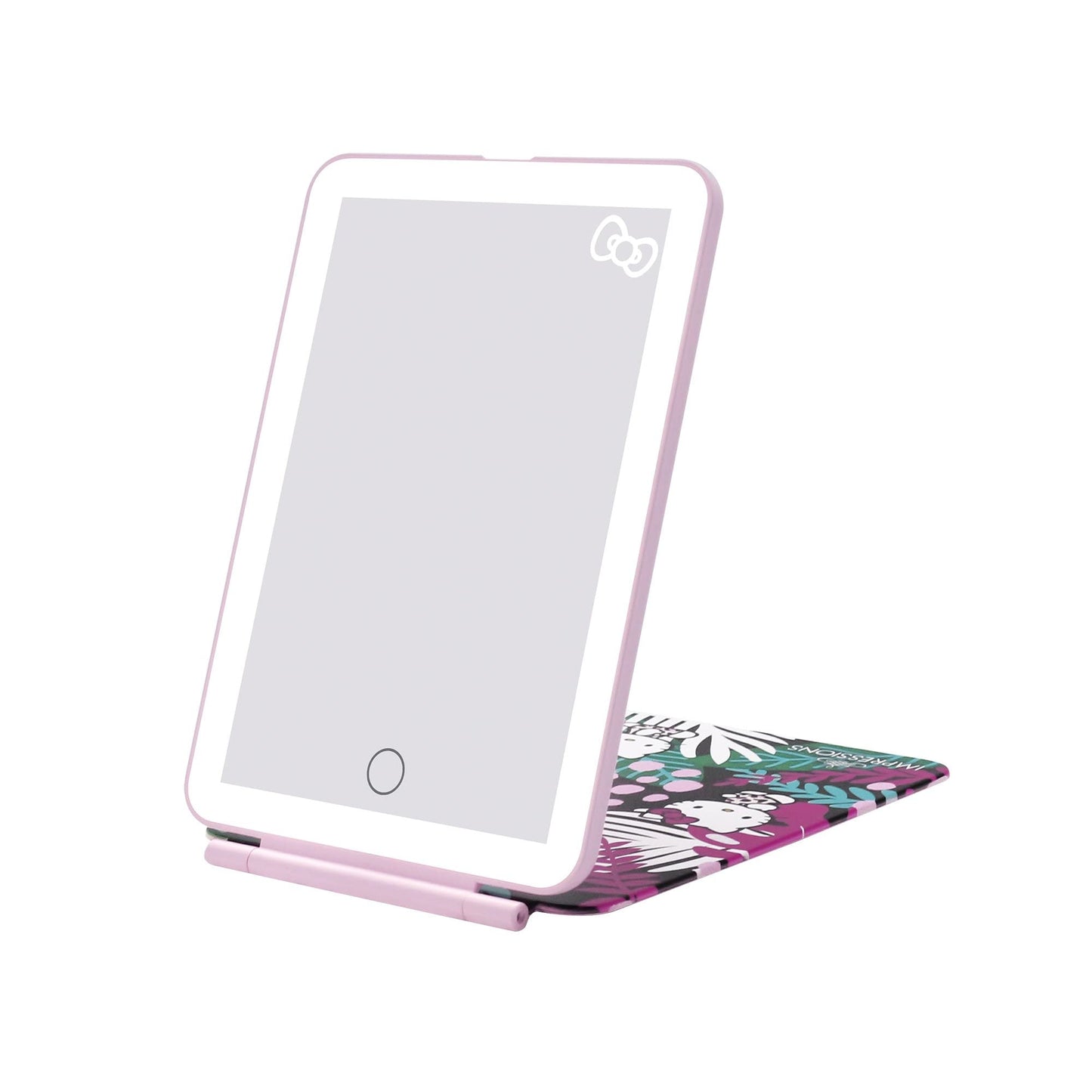 Impressions Vanity Hello Kitty Touch Pad Mini Tri-Tone Makeup Mirror with Printed Flip Cover and LED Strip, Travel Vanity Mirror with Touch Sensor Switch and USB Extension (White/Pink)