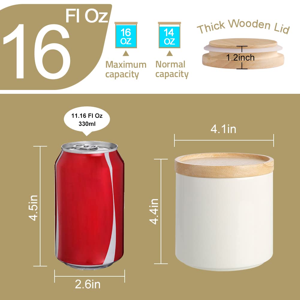 Sweejar Kitchen Canisters Ceramic Food Storage Jar, Stackable Containers with Airtight Seal Wooden Lid for Serving Ground Coffee, Tea, Sugar, Salt and More - 16 Fl Oz (Gray)