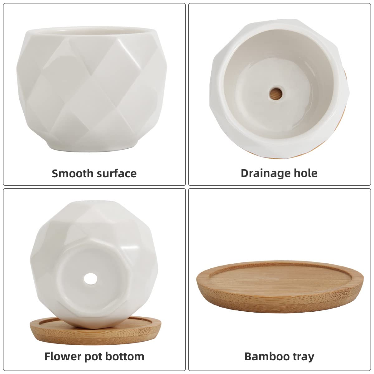 ZOUTOG 12 Pack Succulent Pots, 2.5 Inch White Mini Ceramic Planters with Drainage Hole, 2.5 inch Square Pattern Ceramic Planters, Plants Not Included