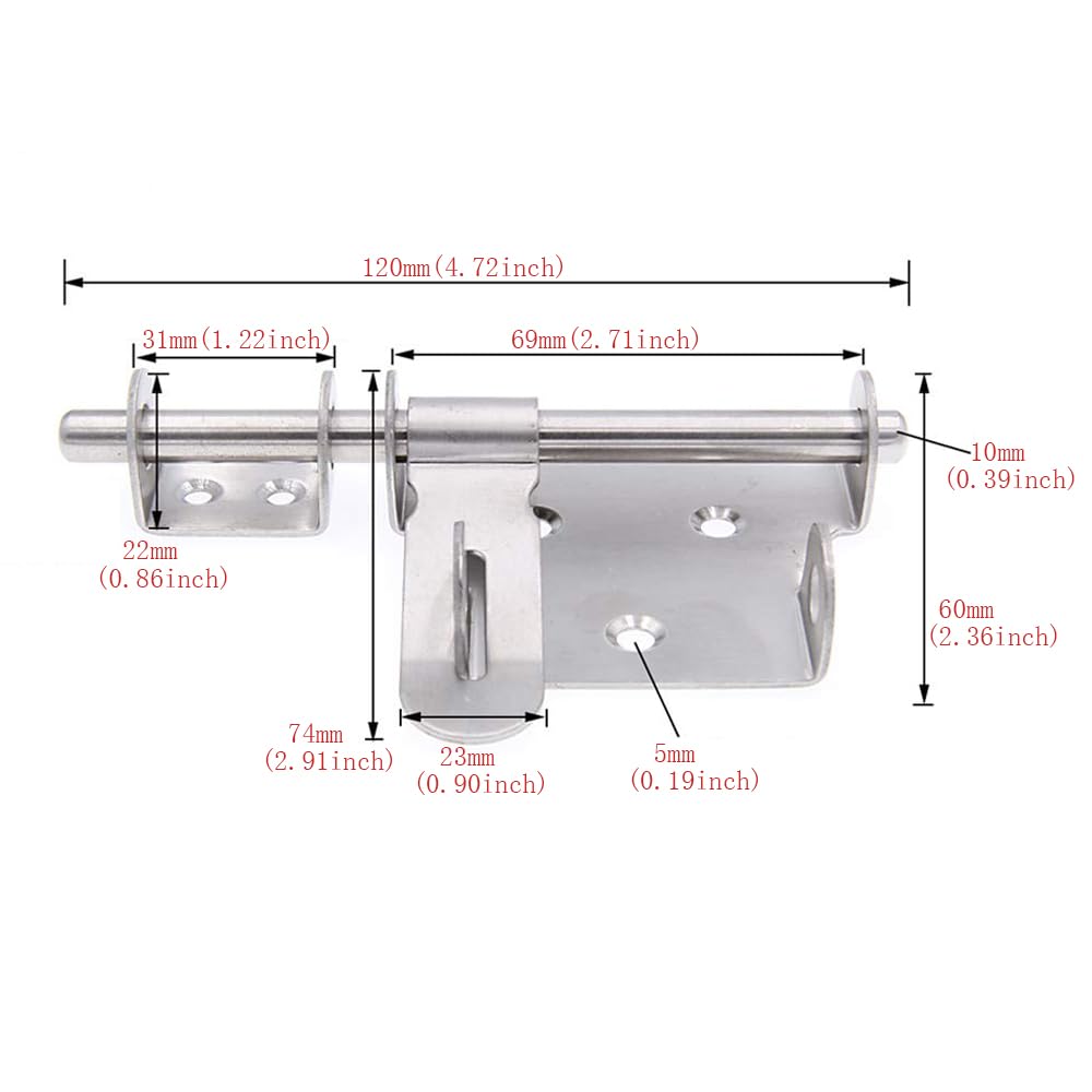Sliding Bolt Gate Latch,Stainless Steel Latch Bolt Door Latch Lock, Bolt with Padlock Hole, Hasp Safety Clasp Hasp Barrel Bolt Sliding Latches,Stainless Steel Brushed Finish