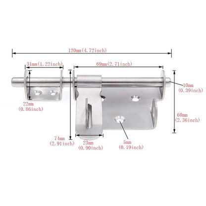 Sliding Bolt Gate Latch,Stainless Steel Latch Bolt Door Latch Lock, Bolt with Padlock Hole, Hasp Safety Clasp Hasp Barrel Bolt Sliding Latches,Stainless Steel Brushed Finish