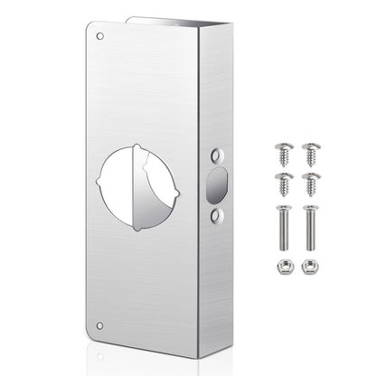 Dunzy 1 Pack 1-3/8 Inch x 9 Inch Door Reinforcement Plate 2-1/8" Thick Stainless Steel Lock and Door Reinforcer Security to Repair Home Wood Metal Knob/Lock/Latch/Deadbolt, Silver