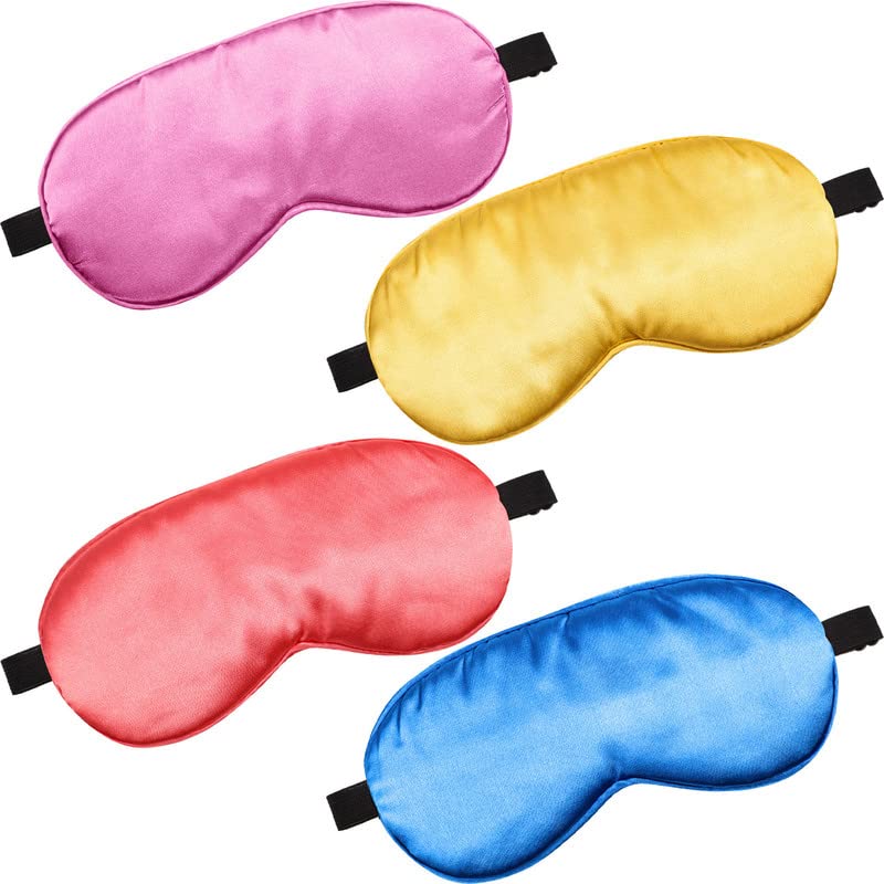BBTO 4 Pcs Silk Sleep Eye Masks Smooth Soft Satin Eye Covers with Adjustable Strap Blindfold for Sleeping Blocking Out Lights Travel Relaxation (Royal Blue, Dark Green, Navy Blue, Black)