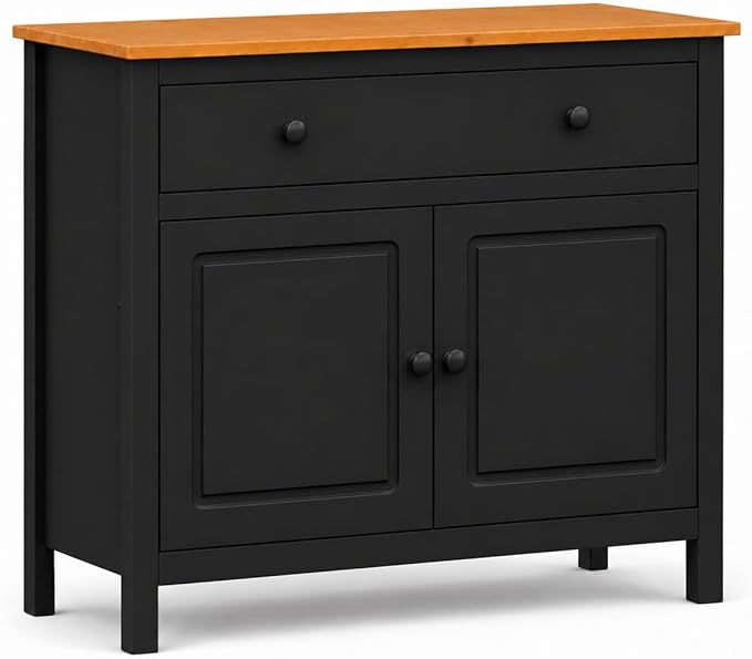 From the Tree Furniture 44" Wide Black & Pine Top Solid Pine Shaker Sideboard