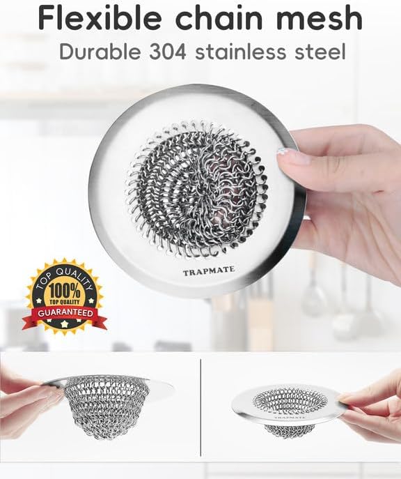 TRAPMATE Kitchen Sink Drain Strainer & Sink Stopper, Revolutionary Stainless