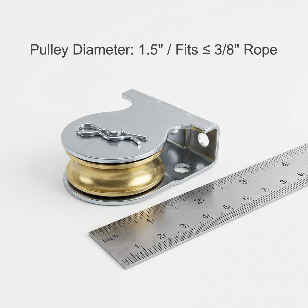 QWORK Wall Mount Pulleys, 6 Pcs 1-1/2" Ceiling Mount Single Pulley V-Groove Pulley Hardware Accessories for 3/8" Wire or Rope, Working Load 420 Lbs