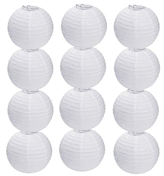 Clonynix 12Pcs 8 Inch White Paper Lanterns Decorative Chinese, Japanese Hanging Round Paper Lanterns Lamp for Birthday, Wedding, Christmas, Bridal, Home Decor, Party Decoration