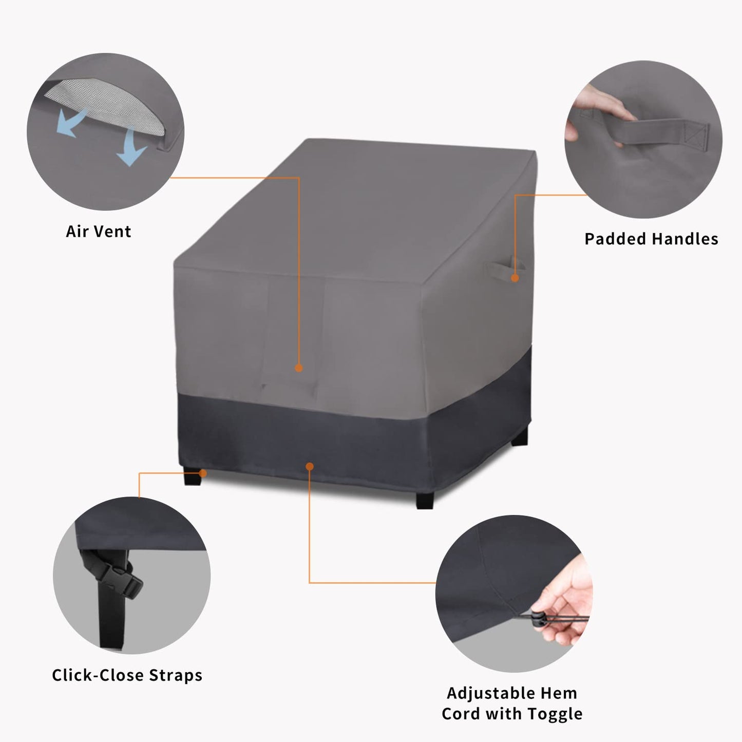 Easy-Going Outdoor Chair Cover Waterproof, Heavy Duty Patio Chair Cover, Windproof Outdoor Furniture Cover with Air Vent (2 Pack-33.5Wx31.5Dx36H inch, Gray/Dark Gray)