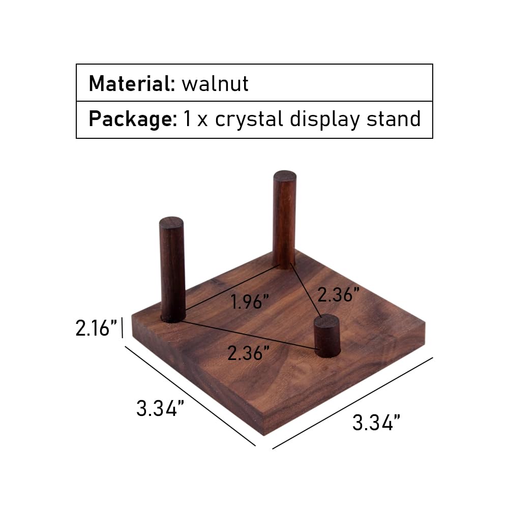 WAYUTO Walnut Crystal Display Stand Rock Display Holder Three-Peg Display Easel Stands for Fossil Coral Geodes Rock Mineral Agate M