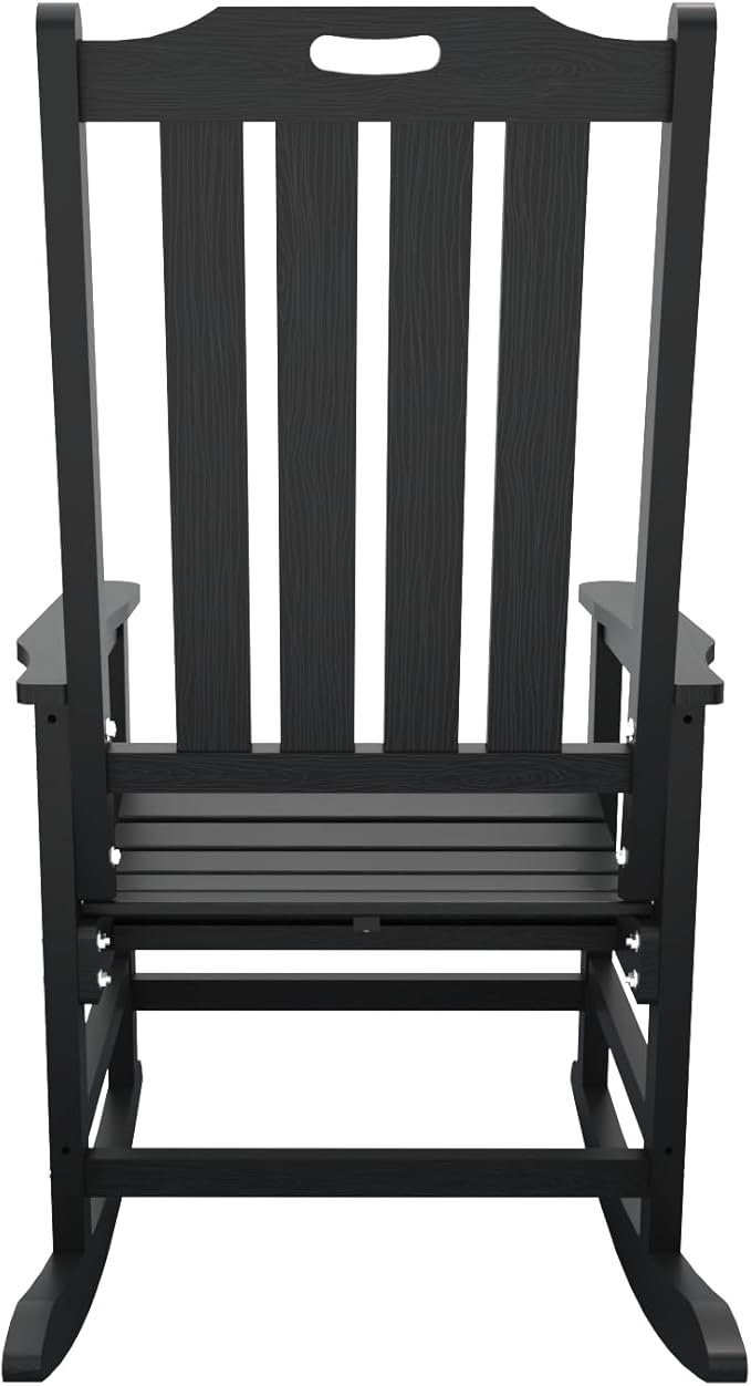 Oversized Rocking Chair Set of 4, Outdoor Rocking Chair for Adults, All Weather Resistant Porch Rocker for Lawn Garden, Black