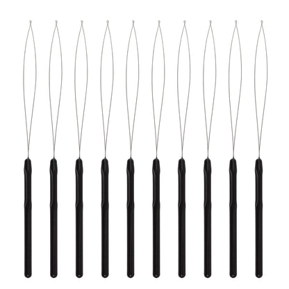 10 Pcs Hair Extension Loop Needle Threader Pulling Hook Tool and Bead Device Tool for Hair Extensions (Black)