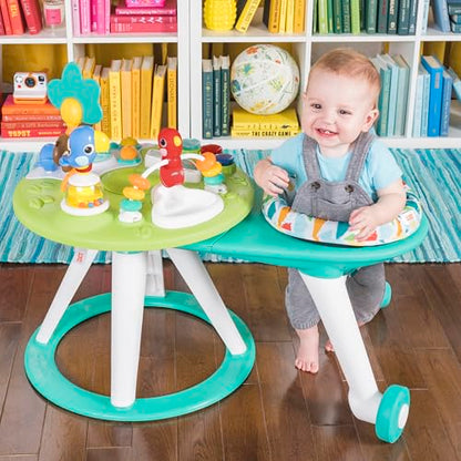 Bright Starts, Around We Go 2-in-1 Walk-Around Activity Centre and Play Table - Tropic Cool, Walker with Music, Lights and Interactive Toys, Removable Seat, Ages 6 Months Plus