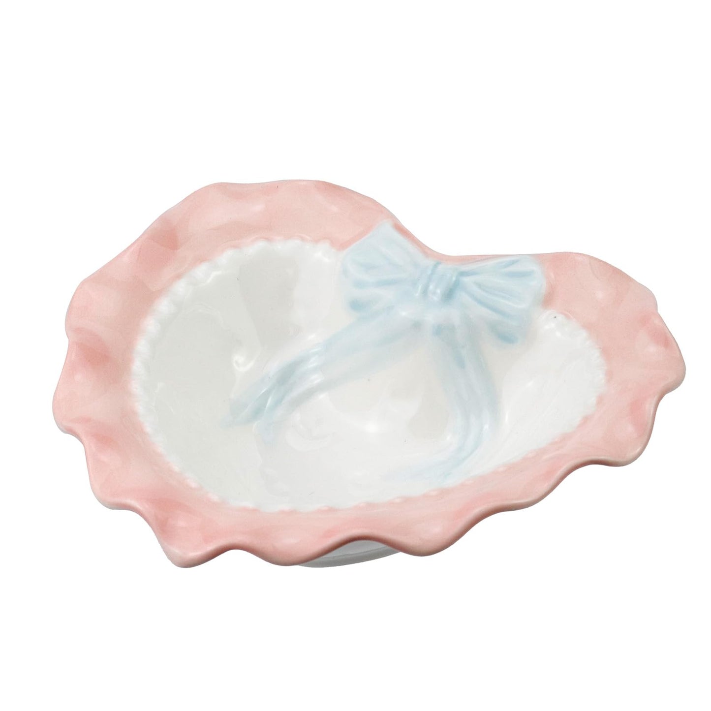 Bitray Heart Shaped Dessert Bowl Lovely Ceramic Wavy Lace Bowl for Rice Grain Fruit and Salad (Pink)