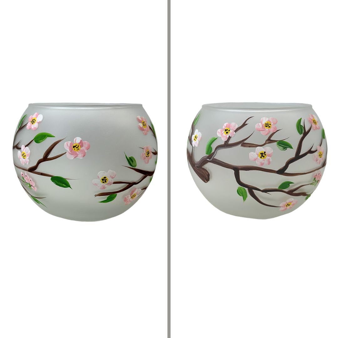 Decorvo Christmas Tea Light Candle Holder Glass - Hand Painted Mouth Blown Glass Candle Holder - Medium, Chickadee