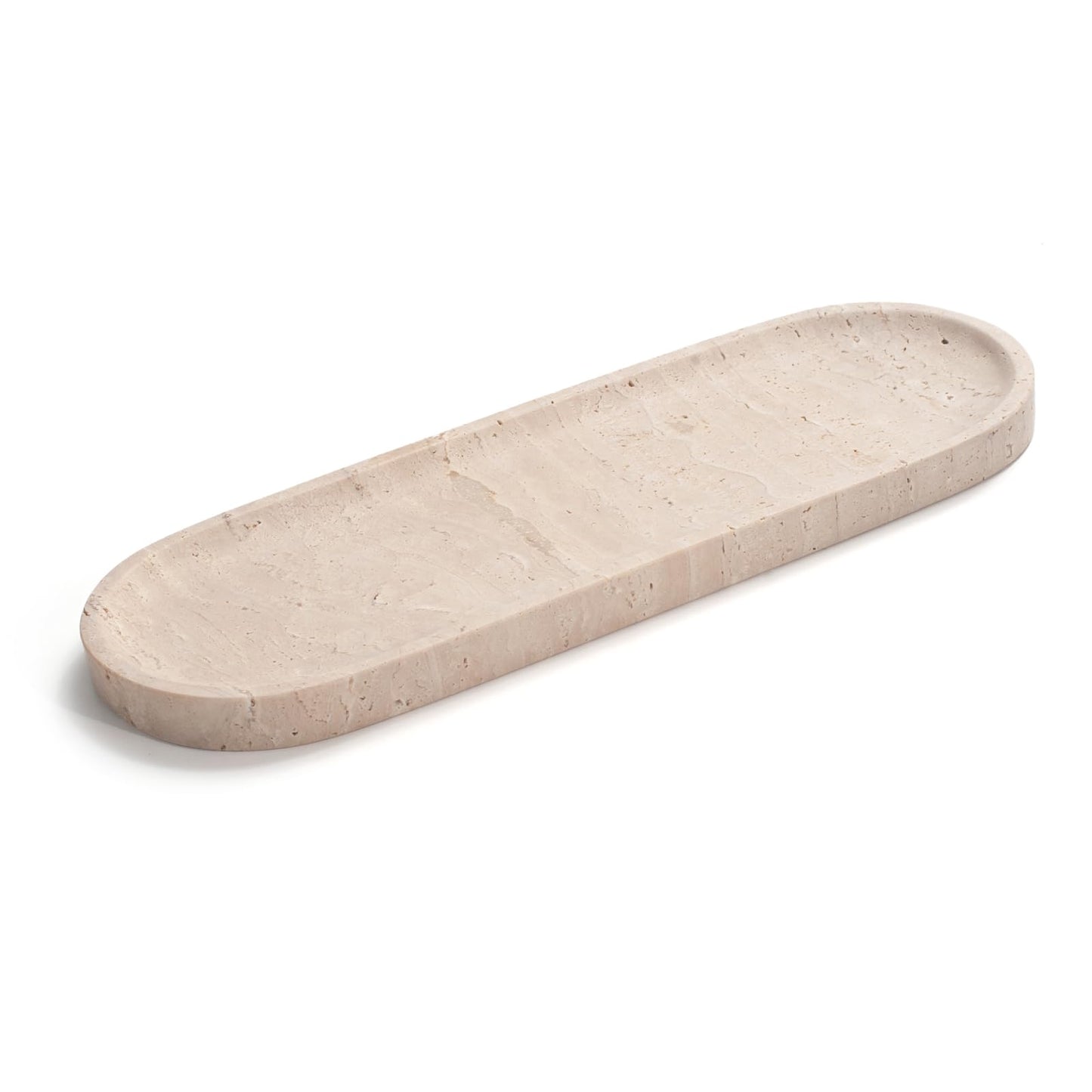 Oval Travertine Stone Tray for Jewelry, Candles, Perfume, Decorative Marble Bathroom Tray for Countertop Organizer 11.8inch x 4.3inch x 0.7inch