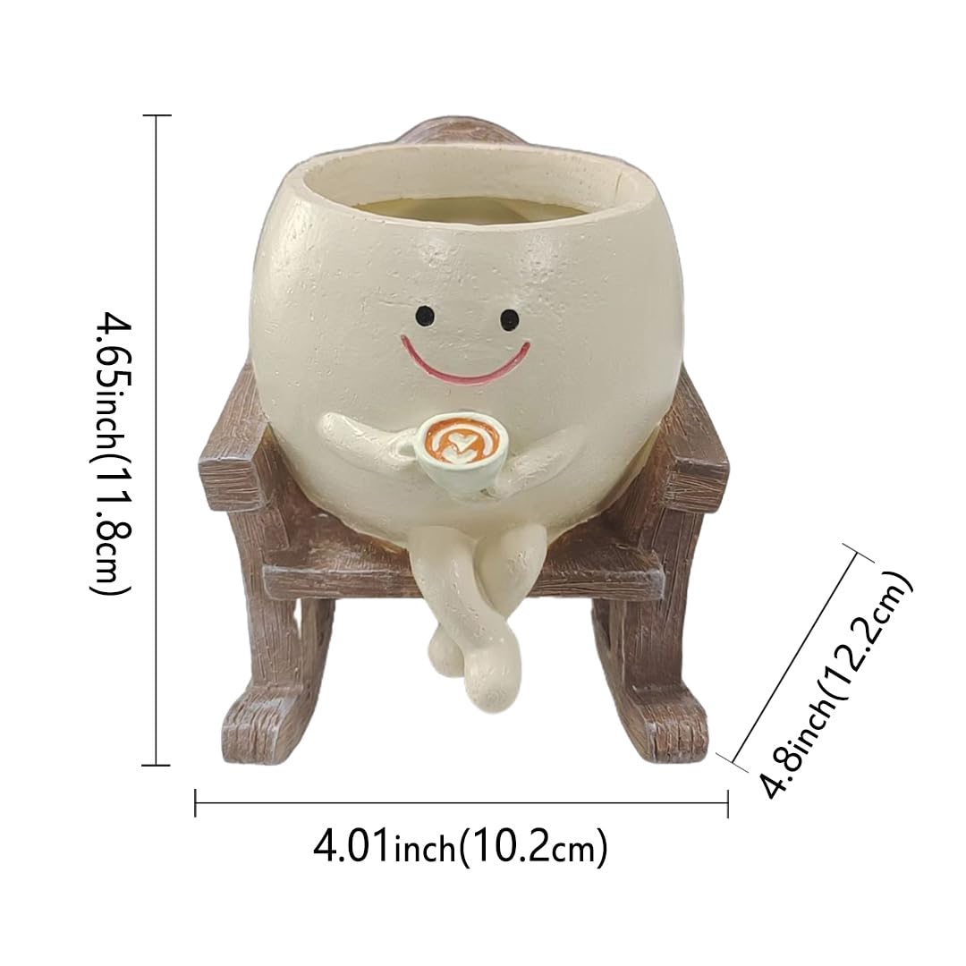 Bsearty Smiley Flower Pot, Sitting Rocking Chair Relax, for Succulent Plant Pot, Suitable for Indoor and Outdoor, Gifts for Friends and Christmas, with Drainage Holes