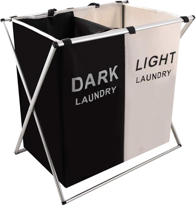 Nicesail Laundry Basket 2 Section Hamper Washing Storage Basket Bag, Folding
