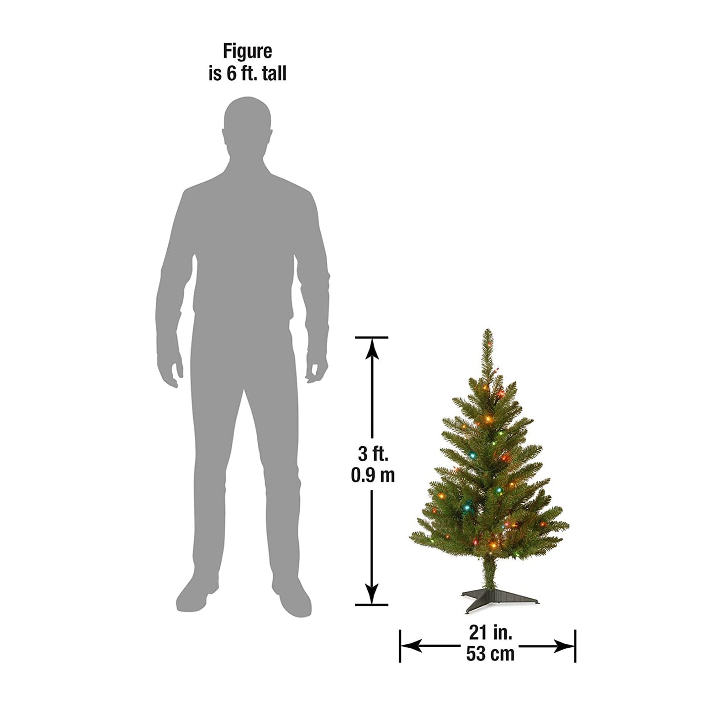 National Tree Company Artificial Pre-Lit Mini Christmas Tree, Green, Kingswood Fir, Multicolor Lights, Includes Stand, 3 Feet