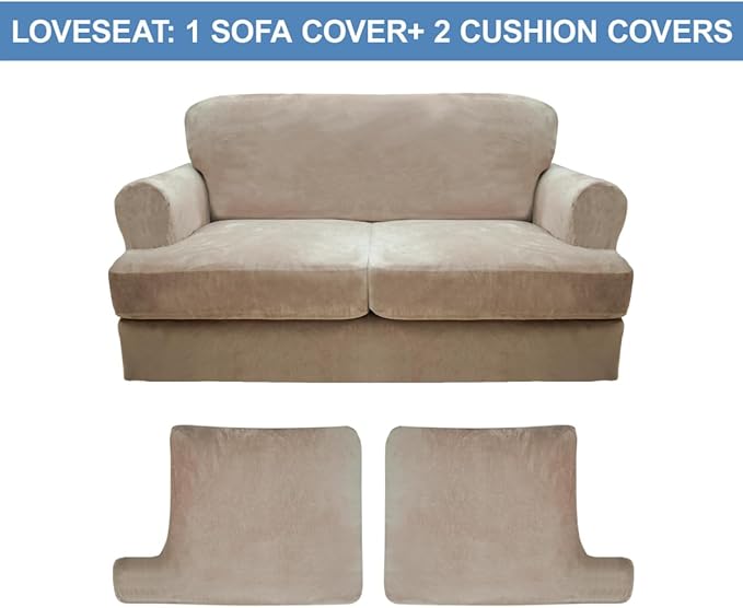 CUCRAF T Cushion Sofa Cover 3 Piece Loveseat Slipcovers, Soft Thick Velvet