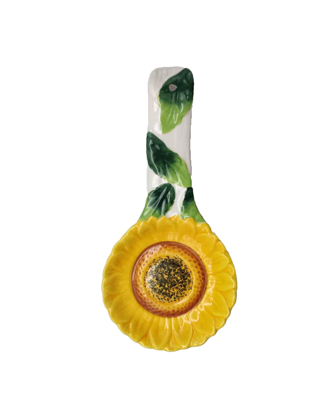 ACK Ceramic Hand Painted Tuscany 3D Sunflower Spoon Rest,Cooking Spoon Holder for Kitchen Counter, Utensil Rest for Spoon, Ladle, Spatula, Kitchen Décor