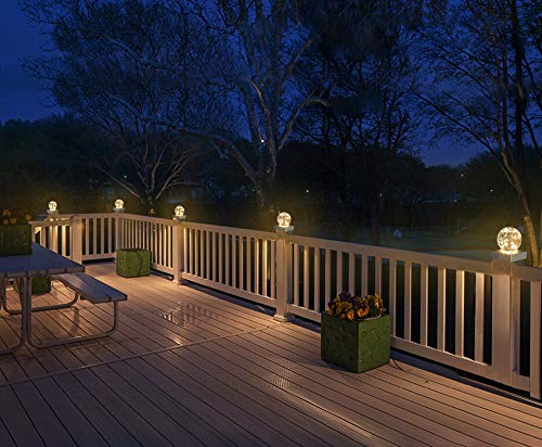 Maxxtek® Solar LED Crackle Ball Garden Post Deck Cap Lights Outdoor Fence Lights - Warm White 4 Pack