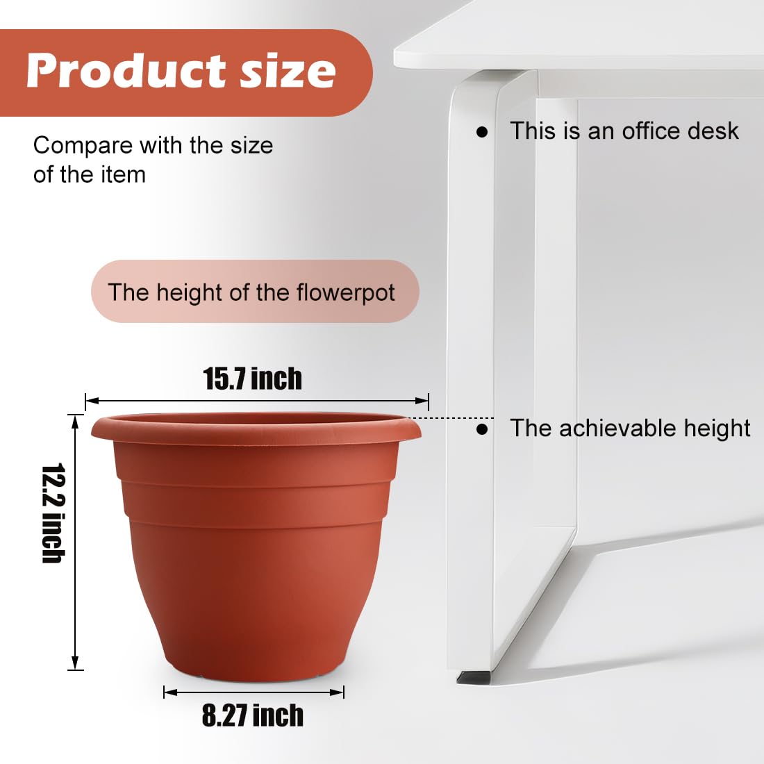 RooTrimmer 3 Pack Large 16 Inch Plastic Plant Pots for Outdoor Plants,Durable & Lightweight Flower Pots with Drainage Holes,Weather-Resistant Large Planters for Patio Garden(Brick Red)