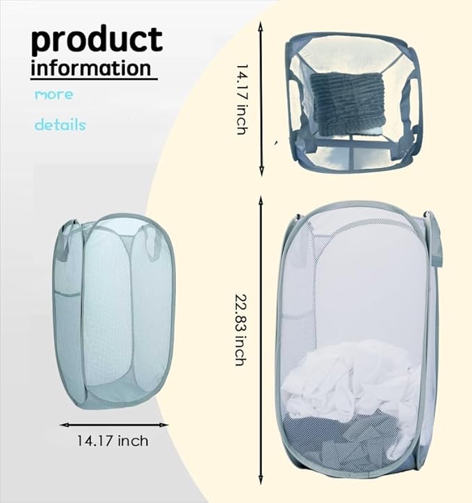 1 Pack Collapsible Laundry Baskets Popup Mesh Laundry Basket Durable Handles