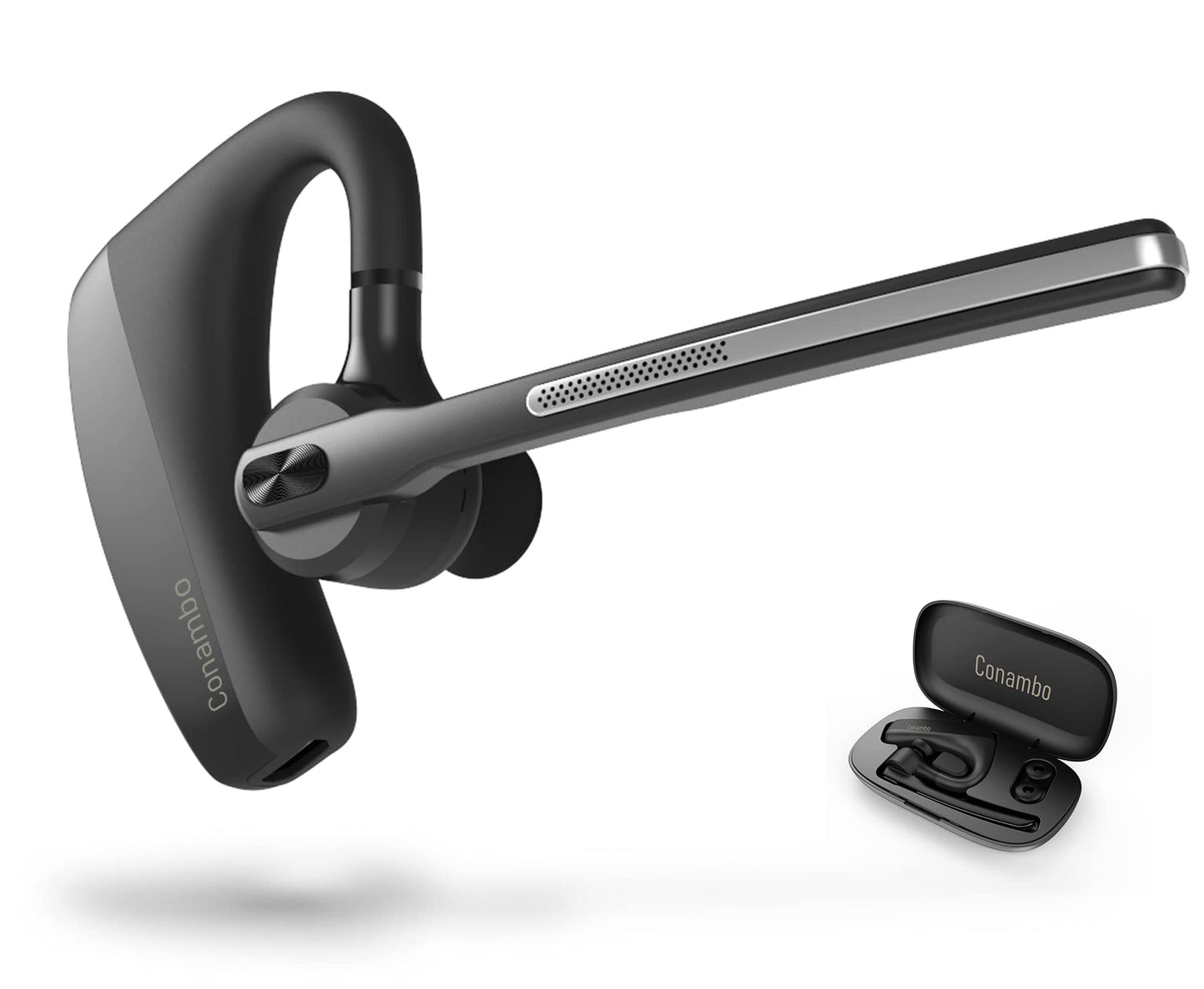 Conambo 2025 Upgraded K18 Bluetooth Headset V5.1 Wireless Headset with Dual Mic Noise Canceling& Mute, 16Hrs Talk time Single Ear Bluetooth Earpiece for iPhone Android Cell Phone Trucker Office Work