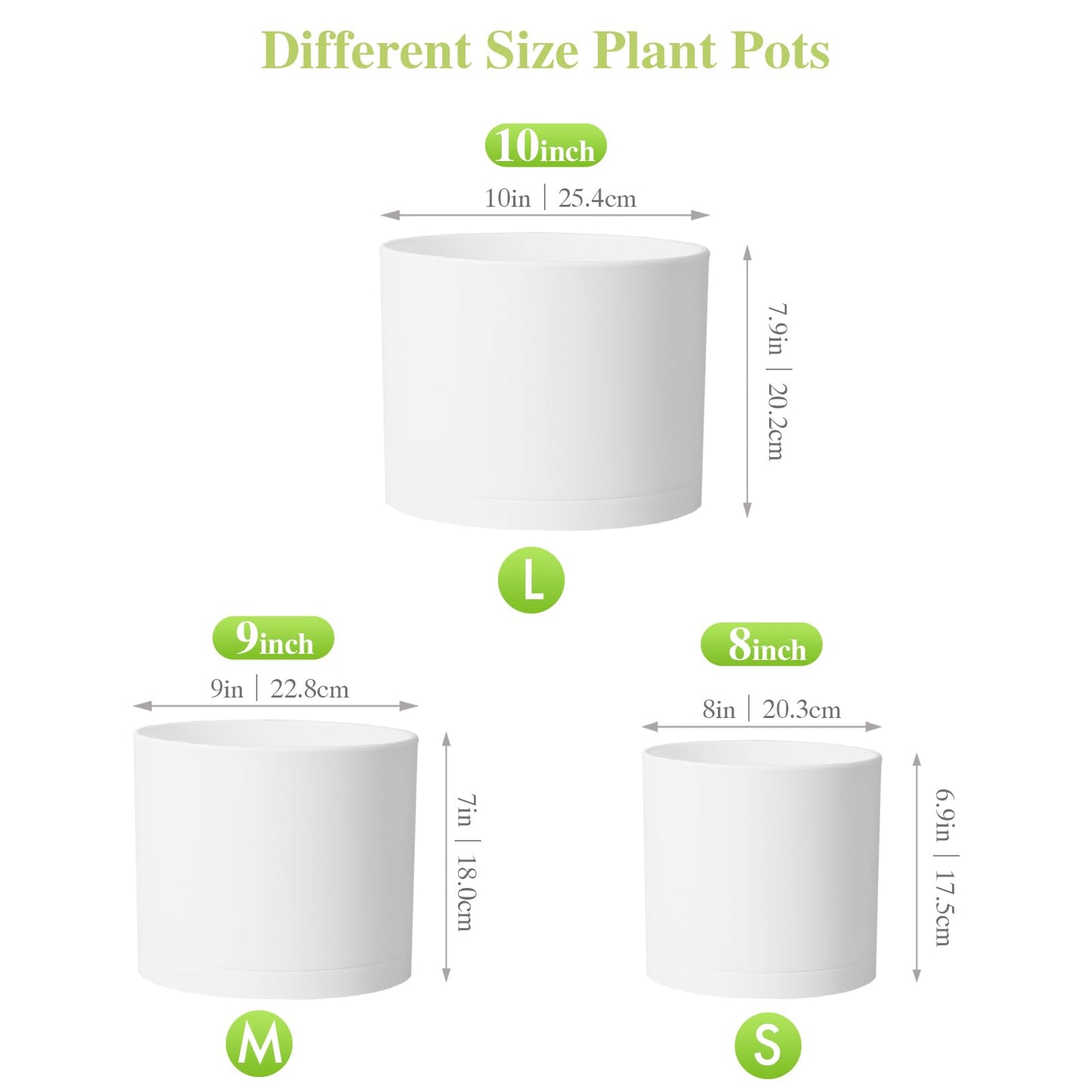 DGJDLWHX Large Plant Pots Set of 3 – 8", 9", 10" Indoor Flower Pots with Drainage Holes and Saucers, Big Planters for Monstera, Fiddle Leaf Fig, Snake Plant – 5 Colors