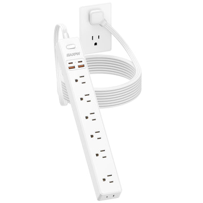 2 Pack Power Strip Surge Protector - 7 Outlets 4 USB Ports (2 USB C), 6 Ft Ultra Thin Flat Plug Extension Cord, 1875W/15A, 1700 Joules, Wall Mount for Home Office Dorm, White