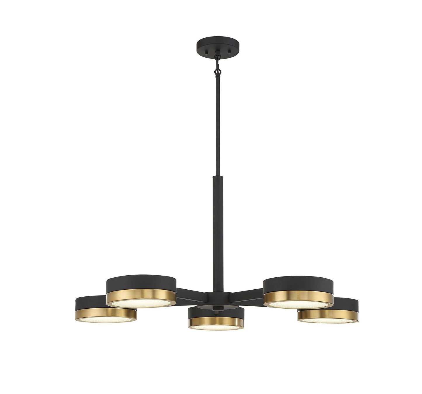 Savoy House 1-1635-5-143 Ashor Modern Geometric Crushed Crystal Chandelier, Integrated LED 5-Light 55 Total Watts, 16" H x 34" W, Matte Black with Warm Brass Accents