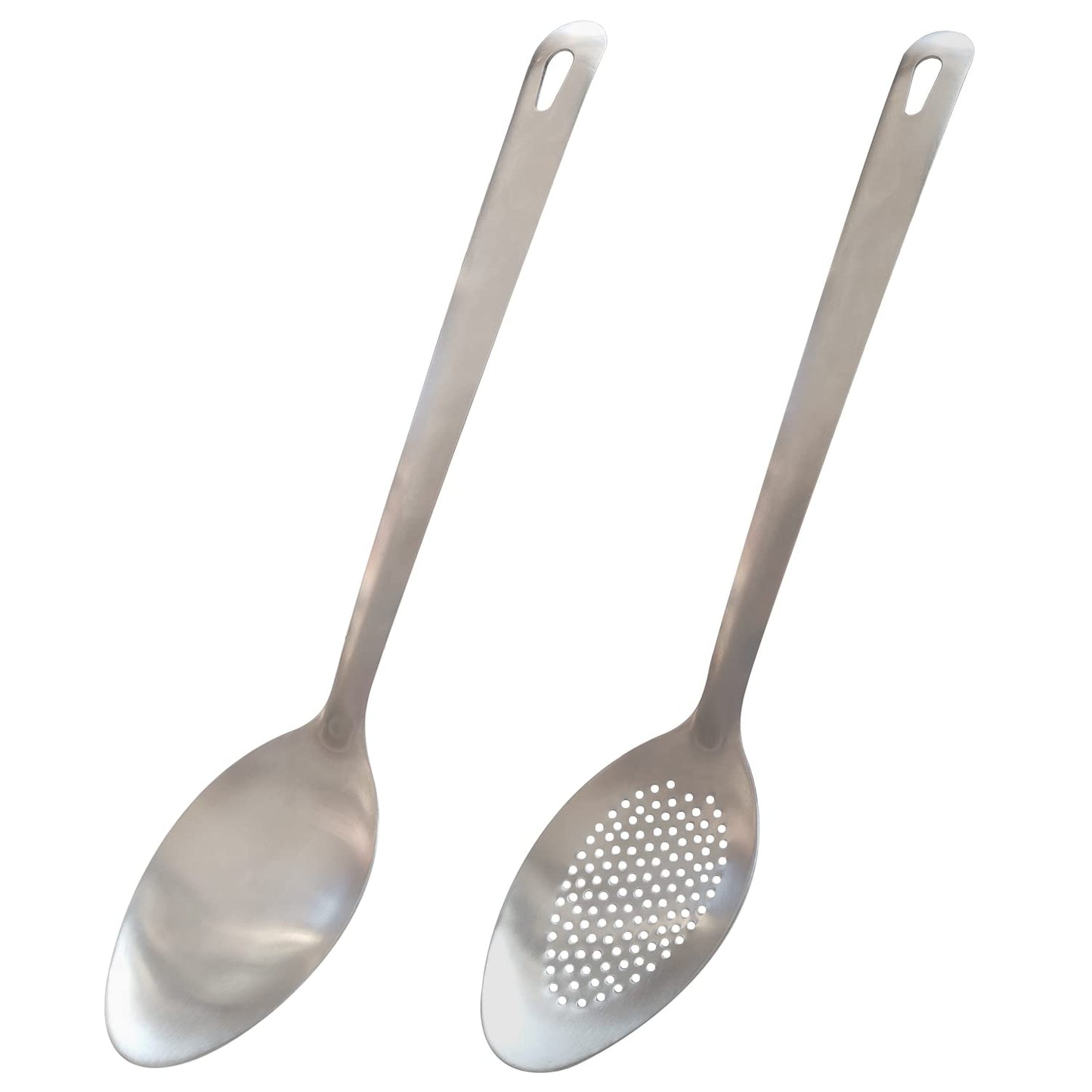 IOCBYHZ Cooking Spoon Set, 2Pcs 14.7" Stainless Steel Large Serving Spoons, Solid & Slotted Spoons for Restaurant, Metal Kitchen Utensils