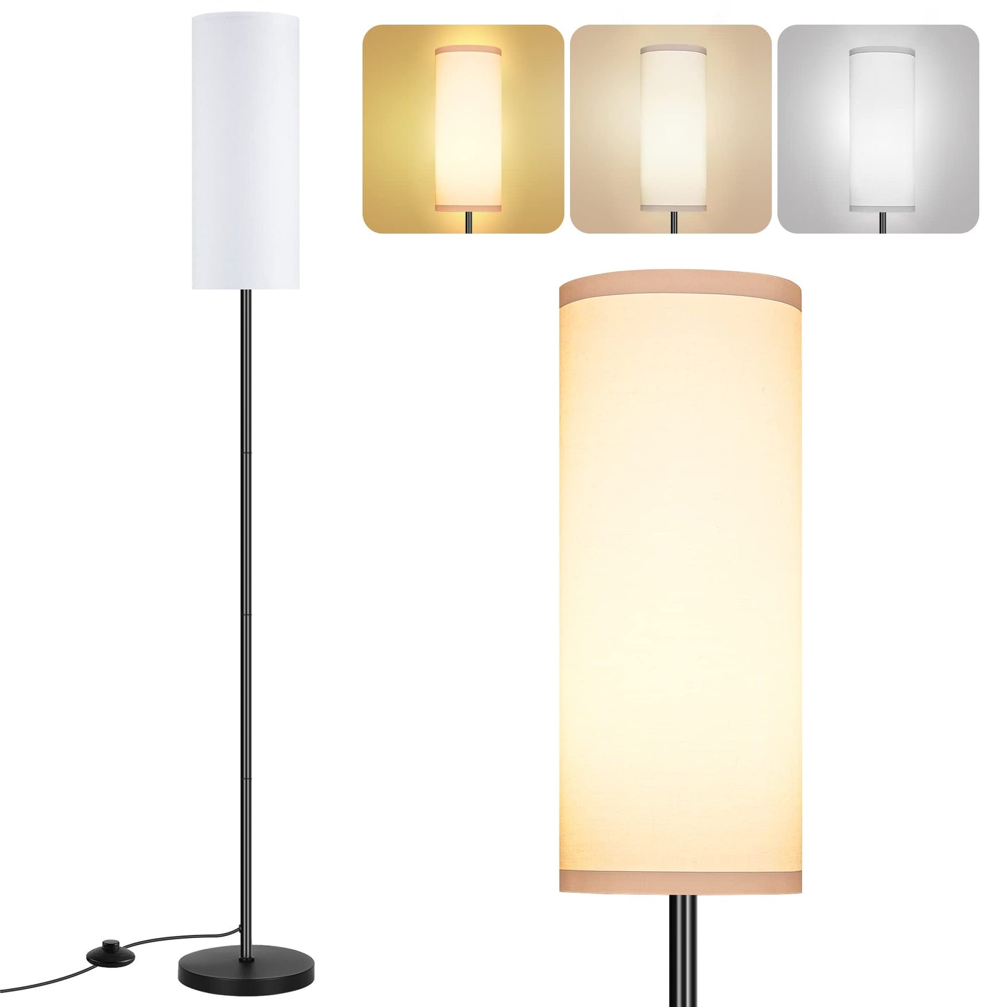 PARTPHONER Modern Standing Lamp with Lampshade, Minimalist Tall Lamp with Foot Switch for Living, Bedroom, Kids Room, Office