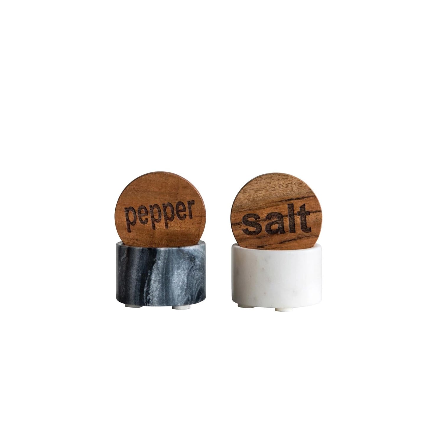 The Bridge Collection Contemporary Salt and Pepper Pinch Pot - Unique Kitchen Accent for Modern Dining Spaces -Sleek Marble Base with Wooden Tops Functional Dining Decor
