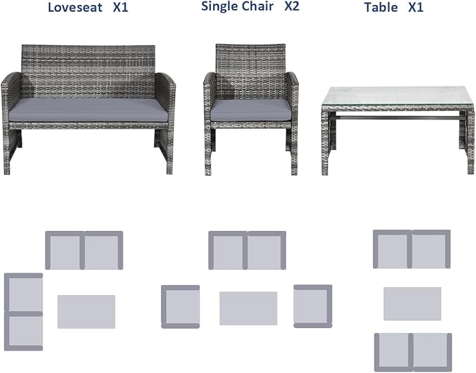 Tangkula 4 Pieces Patio Wicker Conversation Furniture Set, Patiojoy Sofa &