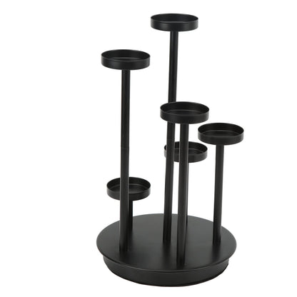 Omquot Retro Elegant 6 Arm Matte Black Iron Candle Holder for Dining Room Bar Decoration
