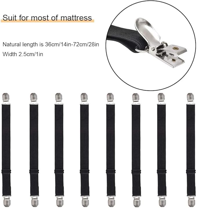 8Pcs Adjustable Bed Sheet Straps Clips, Elastic Mattress Sheet Fasteners Holder