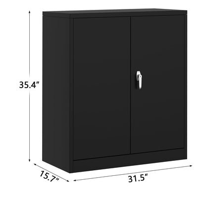 GarveeTech 35" Heavy Duty Metal Wall Cabinet with Lockable Doors, Hanging Steel Storage Cabinet with Adjustable Shelves for Garage Home Office Laundry Room Closet, Black