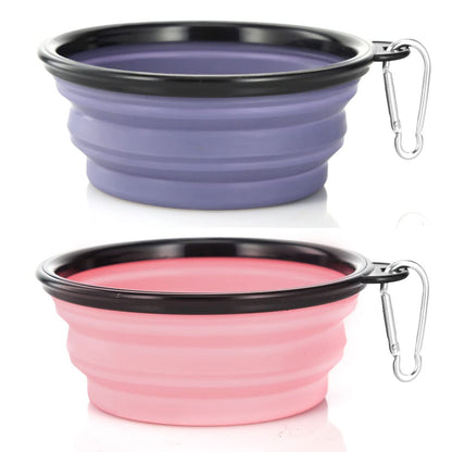 Dog Bowl Pet Collapsible Bowls, 2 Pack for Cats Dogs, Portable Pet Feeding Watering Dish for Walking Parking Traveling with 2 Carabiners (Small, Blue+Green)