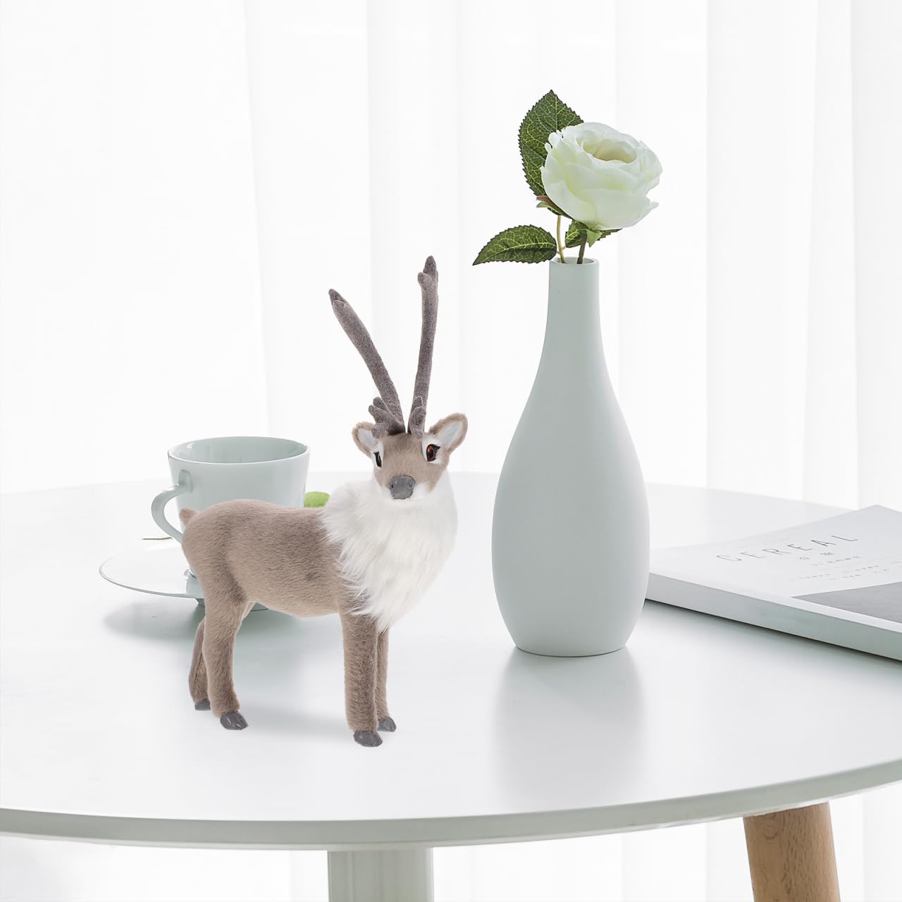 Luxshiny Realistic Reindeer Figurines Standing Deer Statue Mini Christmas Elk Sculpture Holiday Desktop Ornaments for Xmas Party Decoration