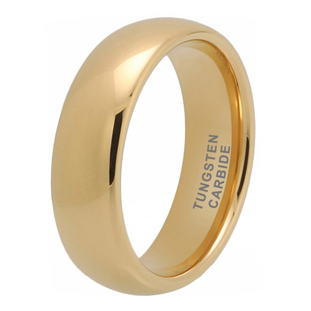 TUTISS 7mm Gold Tungsten Rings for Men Women Engagement Wedding Bands Domed Polished Comfort Fit Size 9
