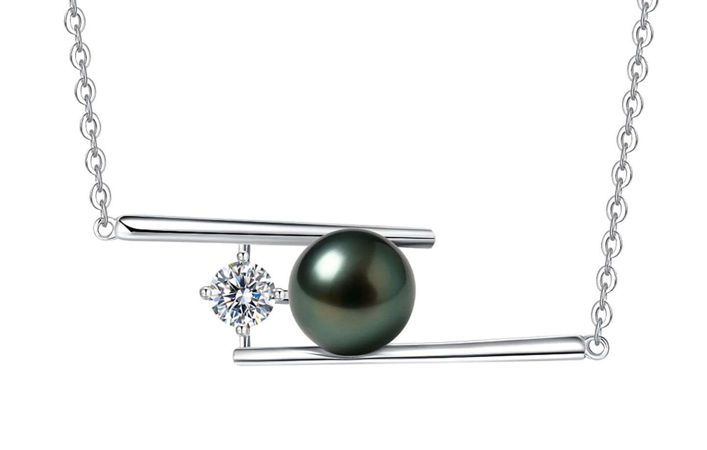 Tahitian Black Pearl Necklace for Women - Christmas Gift for Wife, Mom, Grandma, Jewelry Gifts for Wedding Anniversary Birthday, 9-10mm Seawater Pearl with Sterling Silver Moissanite Pendant