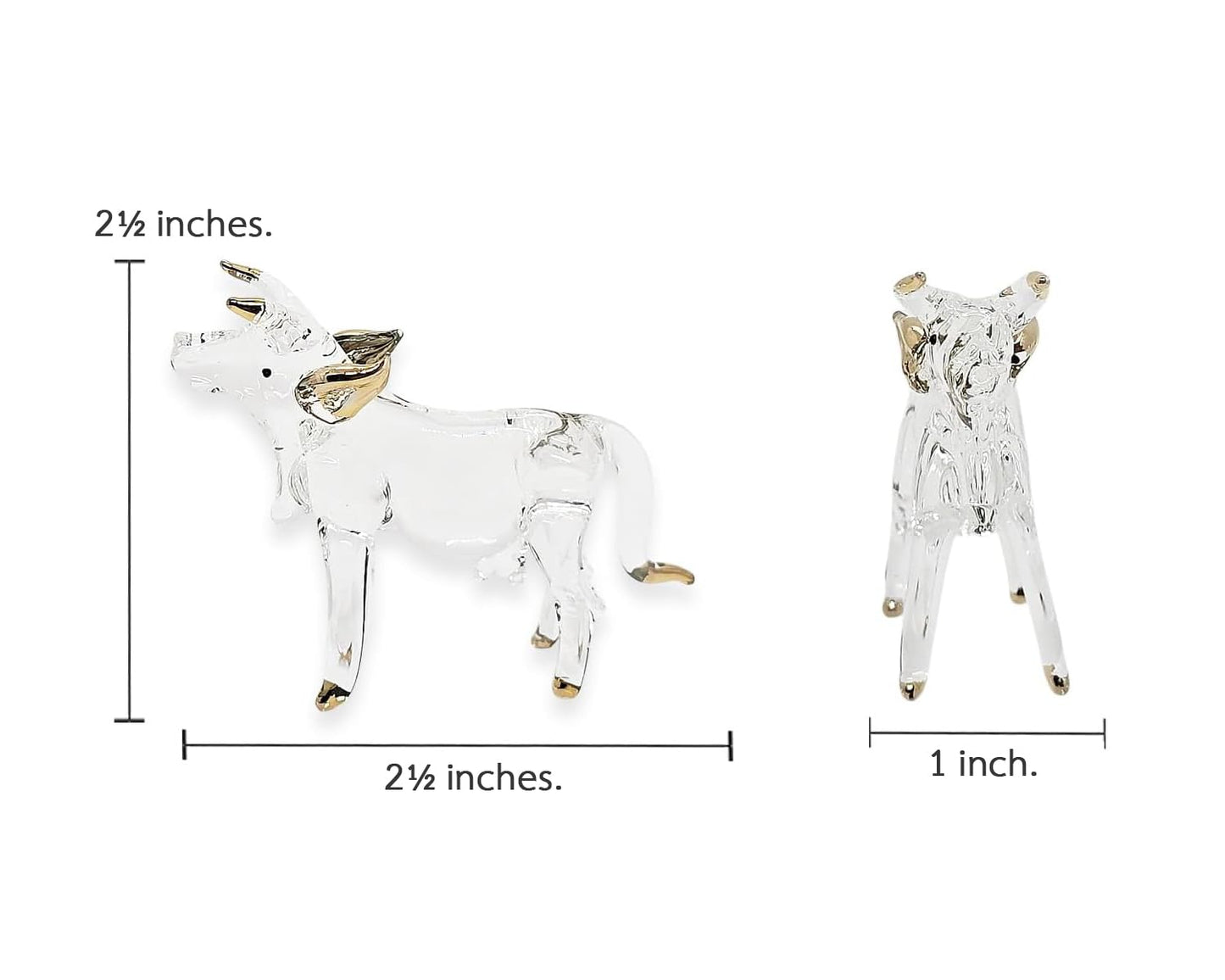 WitnyStore Tiny 2½" Clear Gold Cow Figurine - Miniature Hand Blown Glass Bulls Ox Oxen Bovid Bovine Cattle Farm Animals Small Crystal Decorative Figures Collectible Figurines Home Décor Gifts