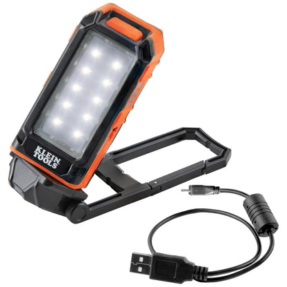 Klein Tools 56403 LED Light, Rechargeable Flashlight/Worklight with Kickstand and Carabiner, Charges Small Electronics, for Work, Camping
