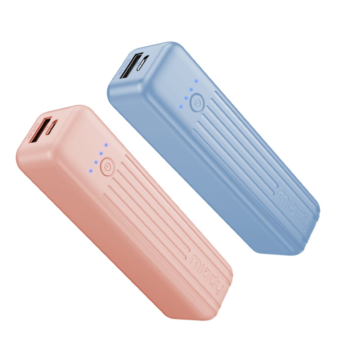 Miady 2-Pack Small Portable Charger, 5000mAh Mini Battery Pack 3.45oz Lightweight Power Bank 5V/2.4A Output & 5V/2A Input Compatible with iPhone, Galaxy, Android etc