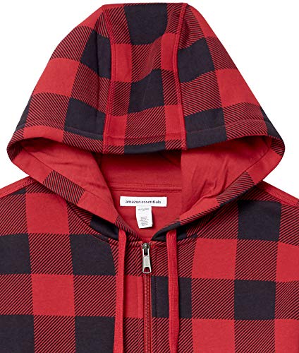 Amazon Essentials Men's Full-Zip Fleece Hoodie (Available in Big & Tall), Black Red Buffalo Plaid, X-Large